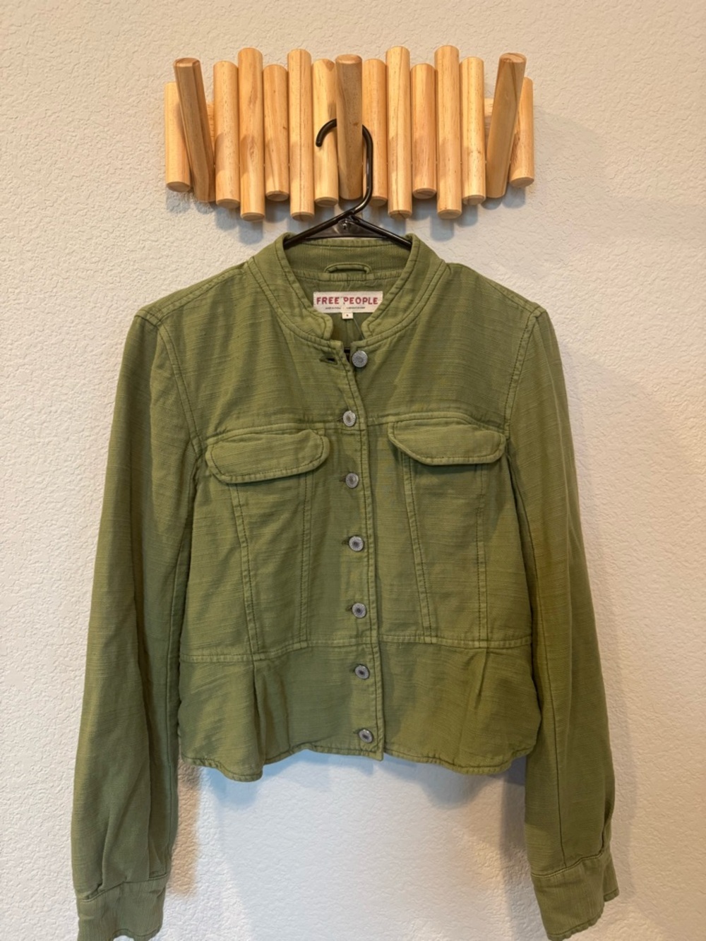 Free People Olive Green Utility Jacket Button Front - Picture 2 of 5